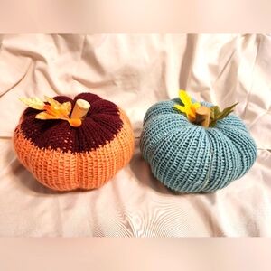 Pair of crocheted fall decorations